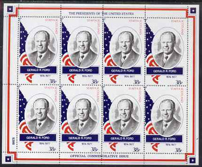Staffa 1982 Presidents of the United States #38 Gerald R Ford perf sheetlet containing 8 x 38p values unmounted mint