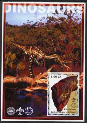 Congo 2002 Dinosaurs #03 perf s/sheet (also showing Scout, Guide & Rotary Logos) unmounted mint. Note this item is privately produced and is offered purely on its thematic appeal