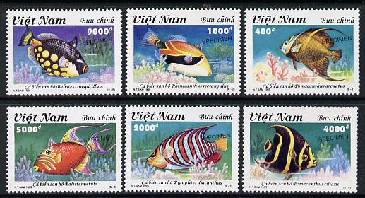 Vietnam 1995 Tropical Fish set of 6 each overprinted SPECIMEN (only 200 sets produced) unmounted mint