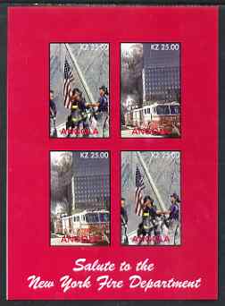 Angola 2002 Salute to the New York Fire Department imperf sheetlet containing 4 values unmounted mint. Note this item is privately produced and is offered purely on its thematic appeal