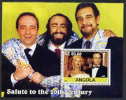 Angola 2002 Salute to the 20th Century #05 perf s/sheet - Marilyn, Marlon Brando & Three Tenors, unmounted mint