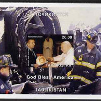 Tadjikistan 2001 'God Bless America' (Pope & Fire Fighters) imperf souvenir sheet unmounted mint