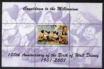 Angola 1999 Countdown to the Millennium - Birth Centenary of Walt Disney perf s/sheet #1 unmounted mint. Note this item is privately produced and is offered purely on its thematic appeal