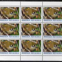 Angola 1999 Birds 50,000k from Flora & Fauna def set complete perf sheet of 9 each opt'd in gold with France 99 Imprint with Chess Piece and inscribed Hobby Day, unmounted mint. Note this item is privately produced and is offered ……Details Below