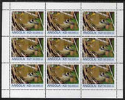 Angola 1999 Birds 50,000k from Flora & Fauna def set complete perf sheet of 9 each opt'd in gold with France 99 Imprint with Chess Piece and inscribed Hobby Day, unmounted mint. Note this item is privately produced and is offered ……Details Below