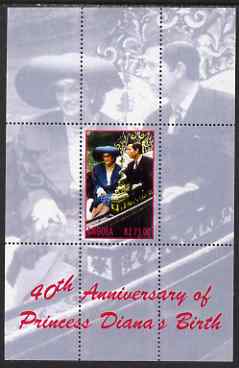 Angola 2002 40th Anniversary of Birth of Princess Diana perf s/sheet #1 (with Charles) unmounted mint. Note this item is privately produced and is offered purely on its thematic appeal