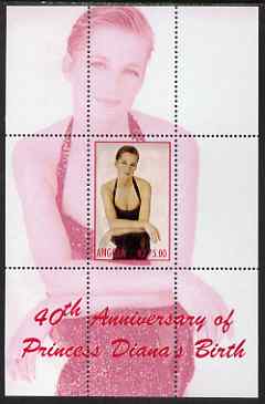 Angola 2002 40th Anniversary of Birth of Princess Diana perf s/sheet #6 (in black dress) unmounted mint. Note this item is privately produced and is offered purely on its thematic appeal