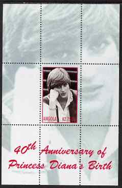 Angola 2002 40th Anniversary of Birth of Princess Diana perf s/sheet #7 (resting her head on her hand) unmounted mint. Note this item is privately produced and is offered purely on its thematic appeal