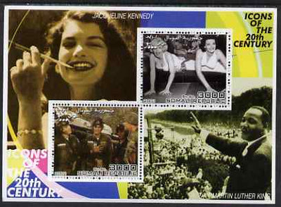 Somalia 2001 Icons of the 20th Century #04 - Elvis & Marilyn perf sheetlet containing 2 values with Jackie Kennedy & Martin Luther King in background unmounted mint