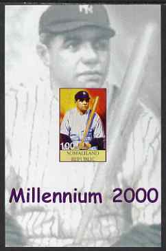 Somaliland 2001 Millennium series - Baseball Stars #1 Babe Ruth imperf m/sheet unmounted mint. Note this item is privately produced and is offered purely on its thematic appeal