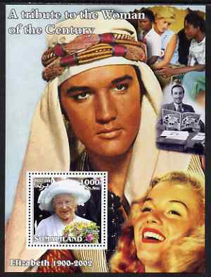 Somaliland 2002 A Tribute to the Woman of the Century #06 - The Queen Mother perf m/sheet also showing Walt Disney, Diana, Marilyn & Elvis, unmounted mint. Note this item is privately produced and is offered purely on its thematic appeal