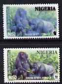 Nigeria 2008 WWF - Gorilla N50 perf essay trial with an overal bluish colour, very thick lettering and without imprint, unmounted mint but some ink offset plus normal.