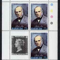 Barbuda 1975 Death Centenary of Rowland Hill perf sheetlet #1 containing 3 x 75c plus 1d black label unmounted mint, as SG 447