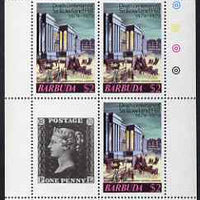 Barbuda 1975 Death Centenary of Rowland Hill perf sheetlet #4 containing 3 x $2 plus 1d black label unmounted mint, as SG 450