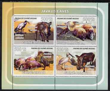 Guinea - Bissau 2008 Wild Boar and Birds perf sheetlet containing 4 values unmounted mint