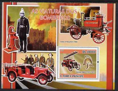 St Thomas & Prince Islands 2008 Fire Engines perf souvenir sheet unmounted mint