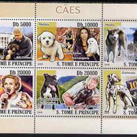 St Thomas & Prince Islands 2008 Dogs and their Masters (Bill Clinton & Labrador, Tony Parker/Eva Langoria & Maltese Terrier, Knud Johan Victor & Husky, Modonna & Chihuahua, Steve Irwin & Staffordshire Bull Terrier, Dorothy Smith &……Details Below