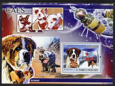 St Thomas & Prince Islands 2008 Dogs and their Masters perf souvenir sheet unmounted mint