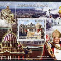 St Thomas & Prince Islands 2008 Popes (Jean Paul II, Benedict XVI) & Churches perf souvenir sheet unmounted mint