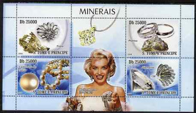 St Thomas & Prince Islands 2008 Minerals and Jewels (with Marilyn Monroe) perf sheetlet containing 4 values unmounted mint