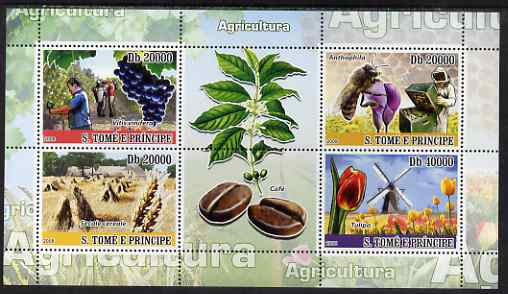 St Thomas & Prince Islands 2008 Agriculture perf sheetlet containing 4 values plus 2 labels unmounted mint