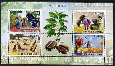 St Thomas & Prince Islands 2008 Agriculture perf sheetlet containing 4 values plus 2 labels unmounted mint