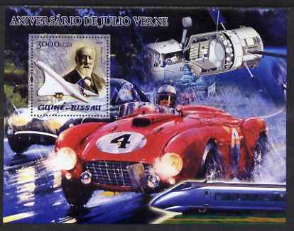 Guinea - Bissau 2005 Centenary of death of Jules Verne perf souvenir sheet (featuring Jules Verne, Ferrari, Concorde, etc) unmounted mint Mi Bl 478