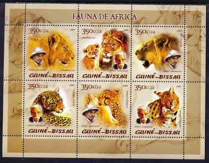 Guinea - Bissau 2005 Fauna of Africa (featuring Albert Schweitzer and Wild Cats) perf sheetlet containing 6 values unmounted mint Mi 2828-23