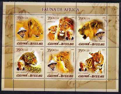Guinea - Bissau 2005 Fauna of Africa (featuring Albert Schweitzer and Wild Cats) perf sheetlet containing 6 values unmounted mint Mi 2828-23