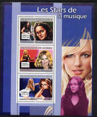 Guinea - Conakry 2007 Female Music Stars perf sheetlet containing 3 values (Norah Jones, Madonna, Britney Spears) unmounted mint