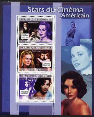 Guinea - Conakry 2007 Female Film Stars perf sheetlet containing 3 values (Grace Kelly, Nicole Kidman, Elizabeth Taylor) unmounted mint
