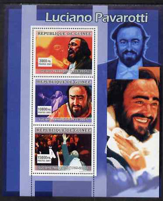 Guinea - Conakry 2007 Luciano Pavarotti perf sheetlet containing 3 values unmounted mint