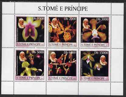 St Thomas & Prince Islands 2003 Orchids (with Pope Jean-Paul II) perf sheetlet containing 6 values unmounted mint Mi 2037-42