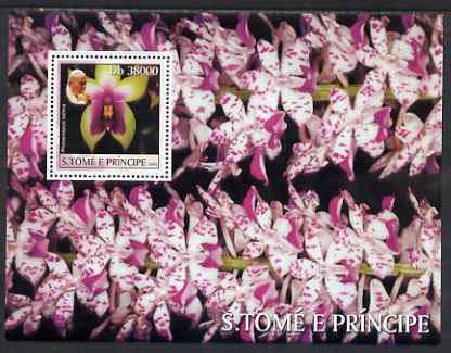 St Thomas & Prince Islands 2003 Orchids (with Pope Jean-Paul II) perf souvenir sheet unmounted mint Mi Bl 1433