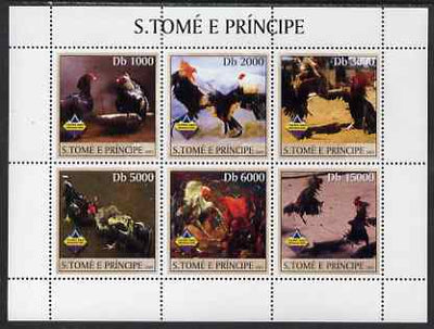 St Thomas & Prince Islands 2003 Fighting Cocks perf sheetlet containing 6 values unmounted mint Mi 2079-84