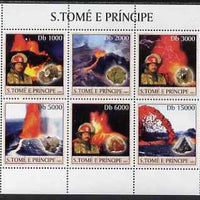 St Thomas & Prince Islands 2003 Volcanoes (with Molten Lava Fire-fighter & minerals) perf sheetlet containing 6 values unmounted mint Mi 1981-86