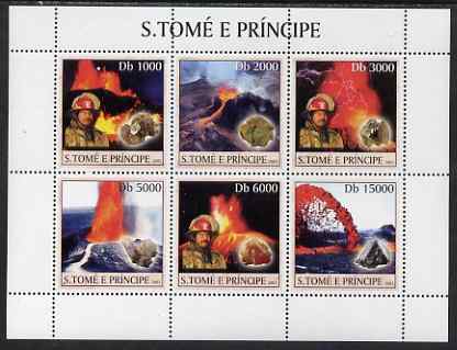 St Thomas & Prince Islands 2003 Volcanoes (with Molten Lava Fire-fighter & minerals) perf sheetlet containing 6 values unmounted mint Mi 1981-86