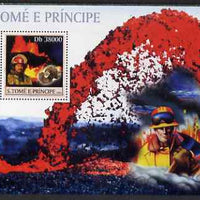 St Thomas & Prince Islands 2003 Volcanoes (with Molten Lava Fire-fighter & minerals) perf souvenir sheet unmounted mint Mi Bl 1424