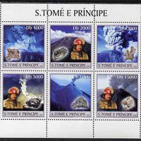 St Thomas & Prince Islands 2003 Volcanoes (with Ash Clouds Fire-fighter & minerals) perf sheetlet containing 6 values unmounted mint Mi 1987-92
