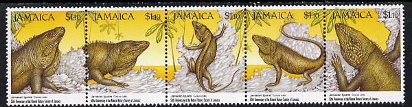 Jamaica 1991 50th Anniversary of Natural History Society (Iguanas) strip of 5 unmounted mint, SG 785a