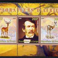 Congo 2008 Explorers of Africa #1 - David Livingstone perf sheetlet containing 3 values unmounted mint