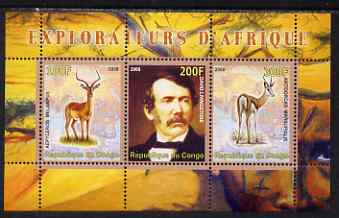 Congo 2008 Explorers of Africa #1 - David Livingstone perf sheetlet containing 3 values unmounted mint