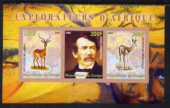 Congo 2008 Explorers of Africa #1 - David Livingstone imperf sheetlet containing 3 values unmounted mint
