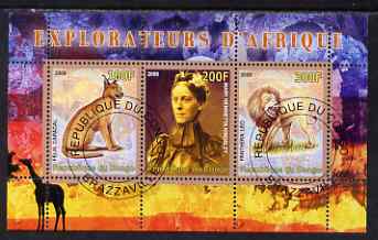 Congo 2008 Explorers of Africa #3 - Mary Henrietta KIngsley perf sheetlet containing 3 values cto used