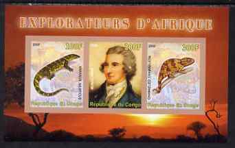 Congo 2008 Explorers of Africa #4 - Mungo Park imperf sheetlet containing 3 values unmounted mint