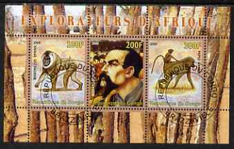 Congo 2008 Explorers of Africa #5 - Richard Burton perf sheetlet containing 3 values cto used