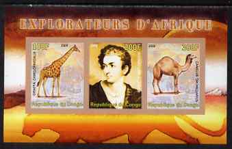 Congo 2008 Explorers of Africa #6 - Richard Lemon Lander imperf sheetlet containing 3 values unmounted mint
