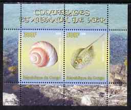 Congo 2008 Shells & Marine Life #3 perf sheetlet containing 2 values unmounted mint