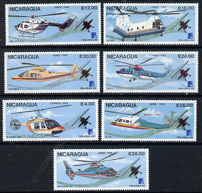 Nicaragua 1988 'Finlandia 88' Stamp Exhibition set of 7 Helicopters, unmounted mint SG 2971-77