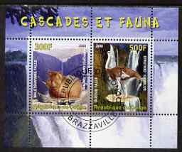 Congo 2008 Waterfalls & Animals (Hippo & Ostrich) perf sheetlet containing 2 values cto used